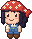 Lyanna's chibi farmer in a red bandana, smiling hello