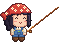 Lyanna's chibi happily holding a fishing rod